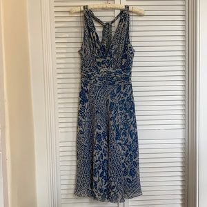 Blue grey silk chiffon midi dress